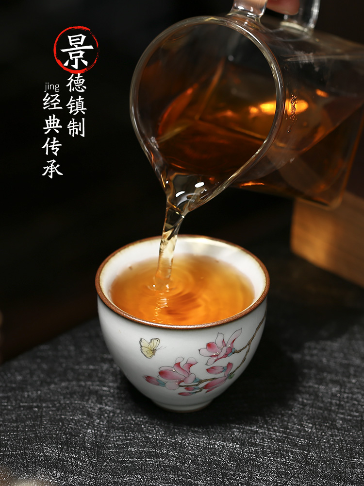 Jingdezhen kung fu tea masters cup your up hand - made yulan double butterfly ceramic sample tea cup pure manual single cup of tea