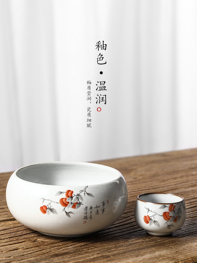 Pure hand wash your up jingdezhen large tea wash to pen barrels of hand - made of persimmon tea slicing water jar cylinder accessories