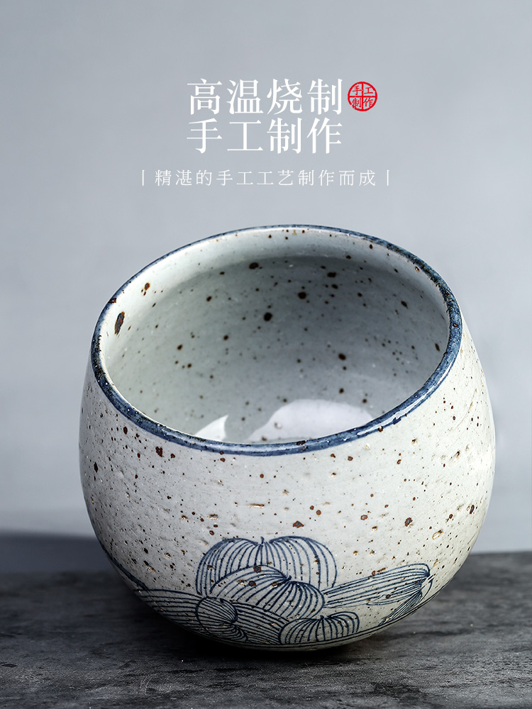 Jingdezhen coarse pottery blue hand draw four zen tea wash lotus num, after the Japanese slag bucket tea bath accessories