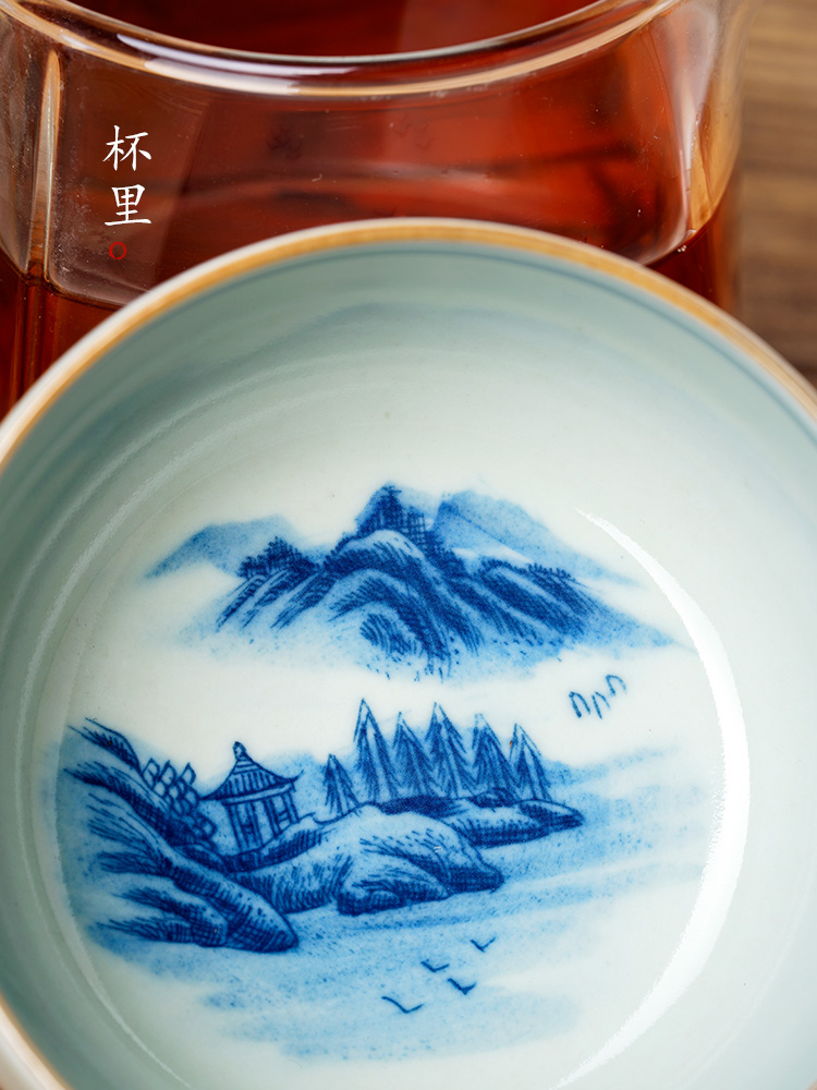 Jingdezhen blue and white master hand - made ceramic cup single cup large bowl landscape sample tea cup tea gift box packaging