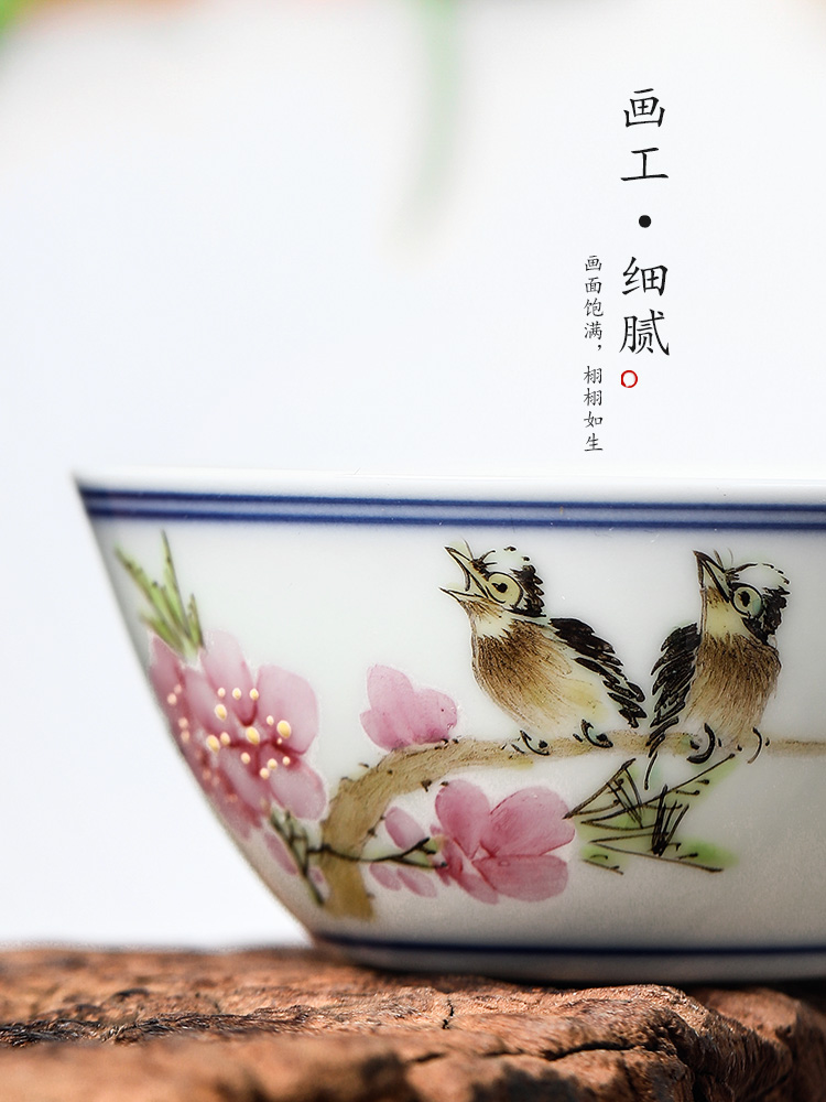 The Master of jingdezhen Xu Jiaxing hand - made peach blossom put water point chicken cylinder cup Master cup single cup white ceramic sample tea cup tea set