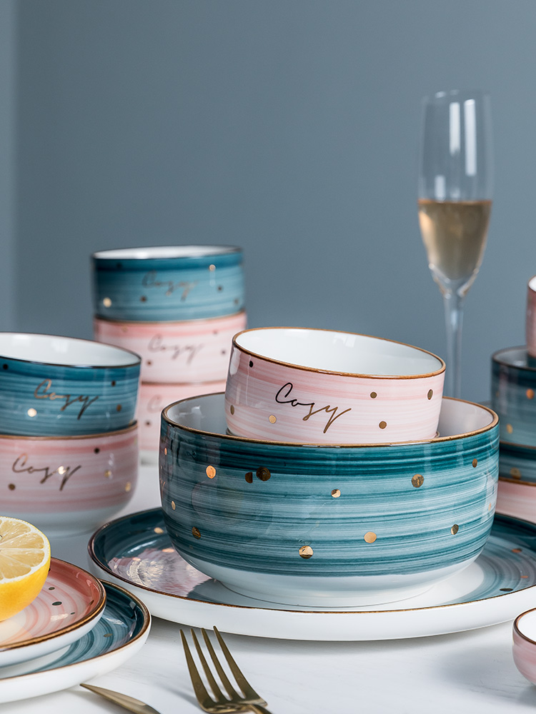 Dishes suit Nordic creative move household light key-2 luxury ceramic bowl chopsticks Dishes delicate.net red tableware ins couples