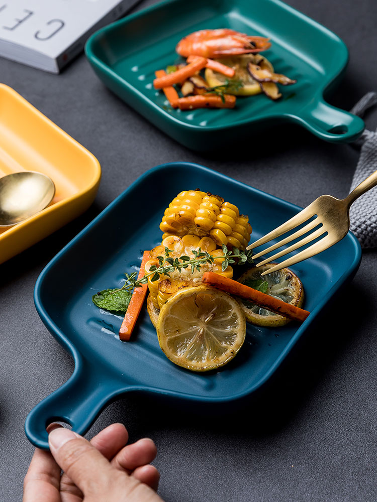 Dish Dish Dish web celebrity with the handle of paella pan, Japanese bowl of household ceramics creative oven special dishes