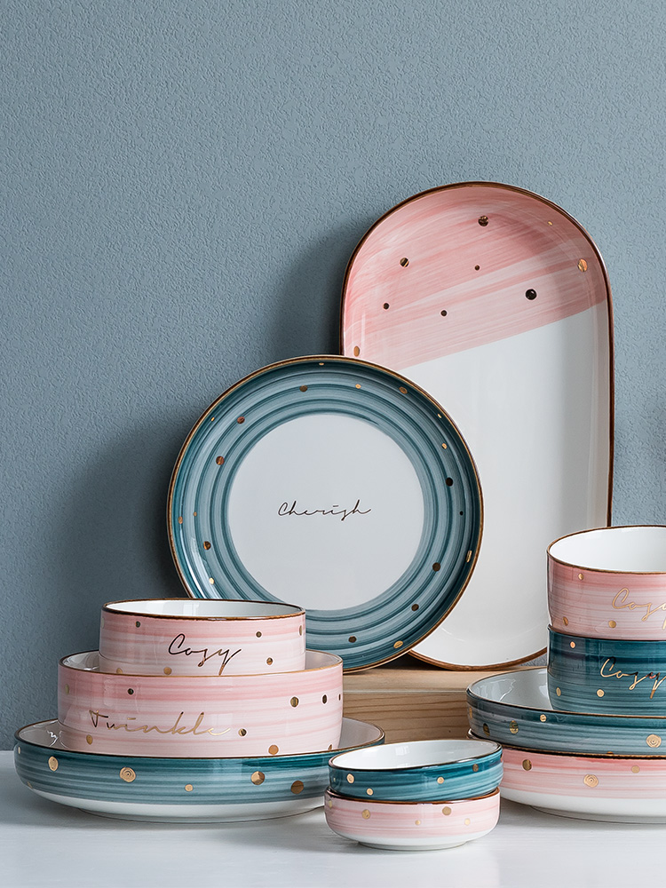 Dishes suit Nordic creative move household light key-2 luxury ceramic bowl chopsticks Dishes delicate.net red tableware ins couples