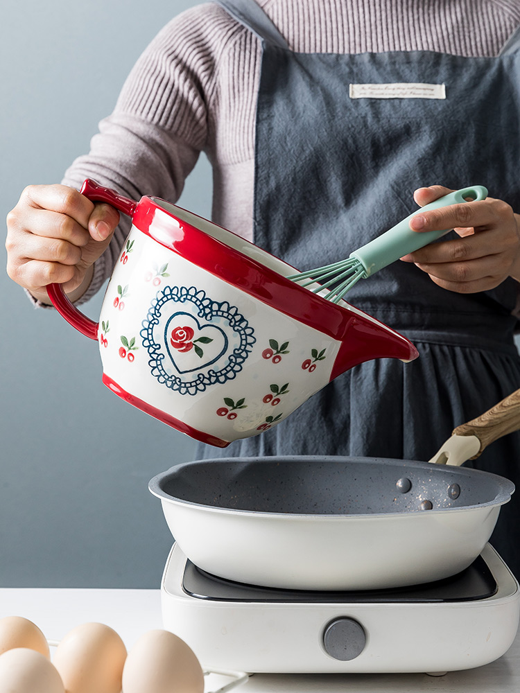 Web celebrity ceramic bowl bowl household egg salad bowl bowl kitchen batter bowl bowl with the handle large capacity