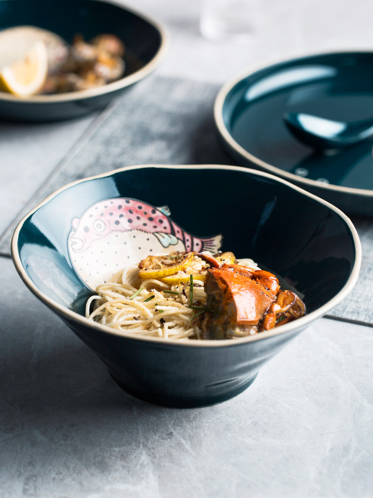 Nordic ceramic tableware, animated cartoon children tableware household FanPan drop soup plate salad bowls of rice bowls
