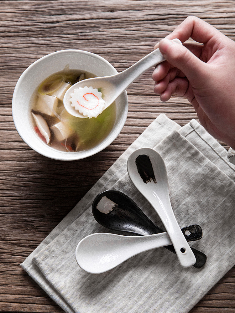 Inscription ink small spoon, ceramic tableware spoon ladle household children spoon porcelain run out