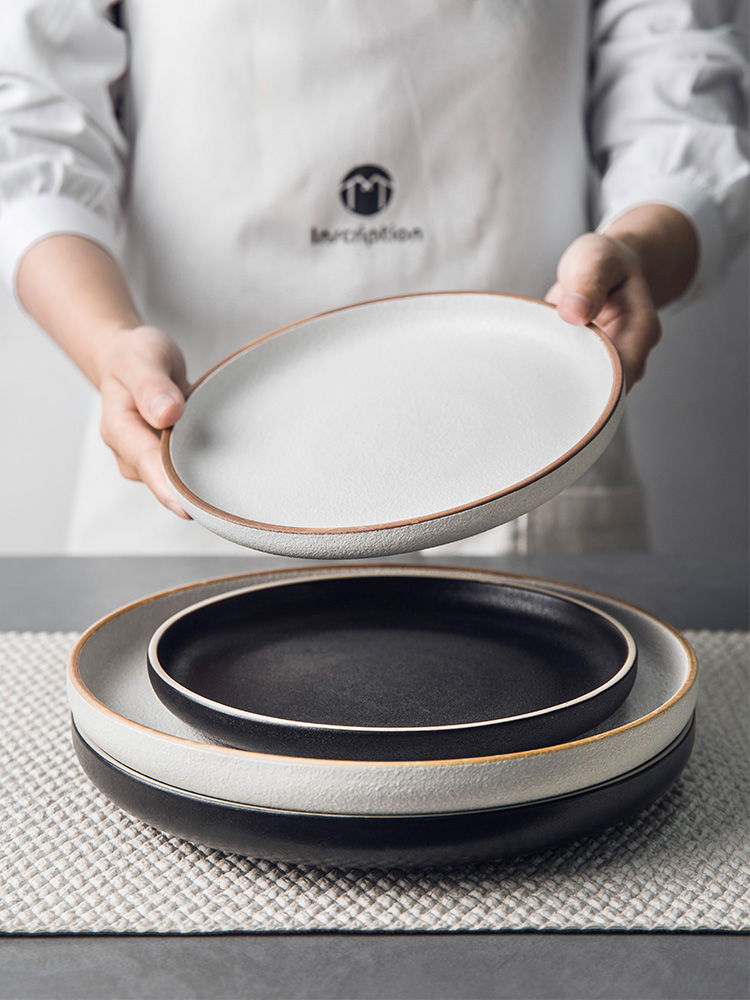 Contracted up phnom penh, black plate of good plate thick ceramic plates grind arenaceous household large disk flat dish dish soup