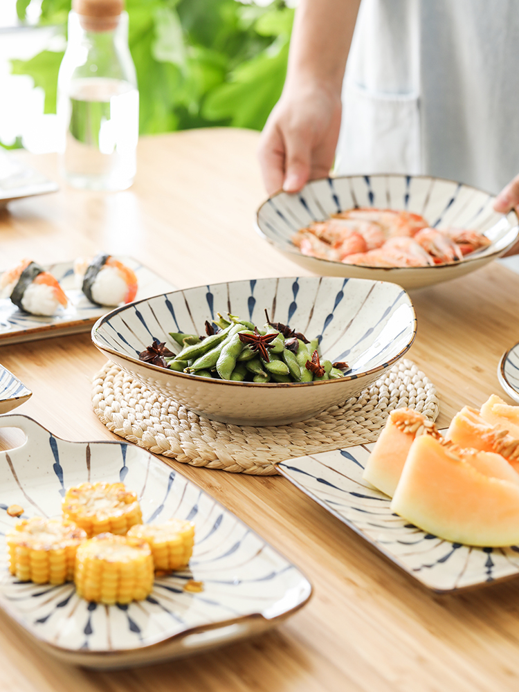 Rings Japanese boss month under the glaze color of household ceramics tableware 0 fish plate of rice bowls big bowl to eat the rainbow such use