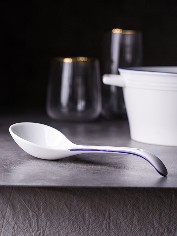 The content ceramic household porcelain run big spoon, soup spoon ladle large - sized long handle porridge porridge spoon run ceramics