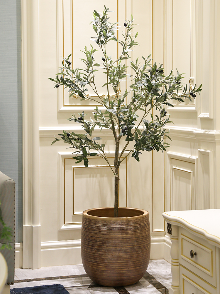 The Nordic I and contracted style hotel simulation large diameter brown ceramic flowerpot landing indoor living room green plant flower arrangement