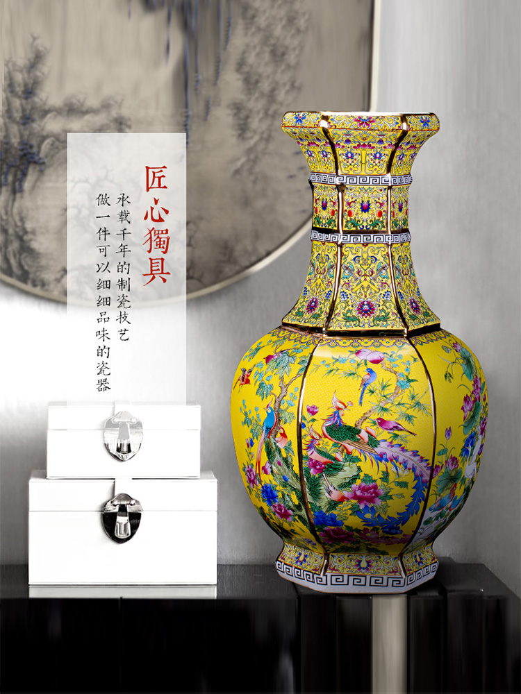 Jingdezhen imitation antique ceramics colored enamel vase of new Chinese style qianlong sitting room adornment the six - party porch place