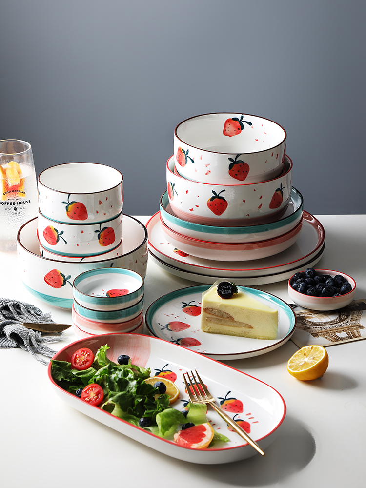 Strawberry under the glaze color creative lovely good - & household food dish plate Japanese ceramic plate dishes son western food steak plate