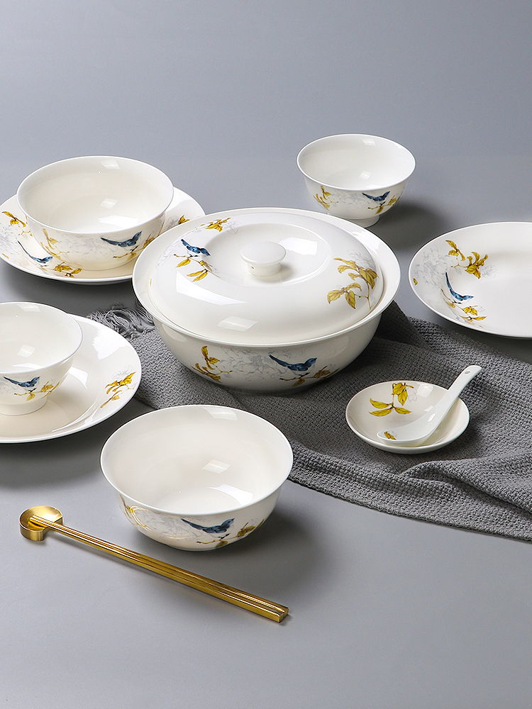 Jingdezhen ceramic tableware suit Chinese dishes chopsticks contracted for four dishes suit household six combination qiu jin