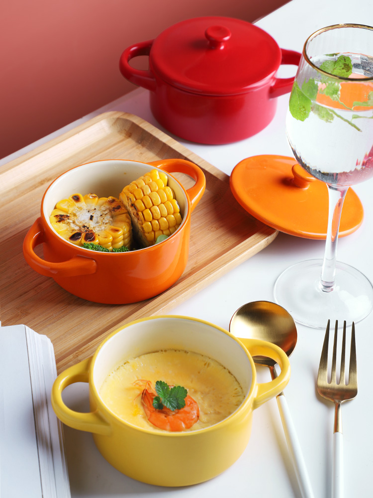 Ears ceramic steamed custard with a small bowl of chicken household with cover high - temperature baby baby braised egg steamed egg bowl side dish bowl