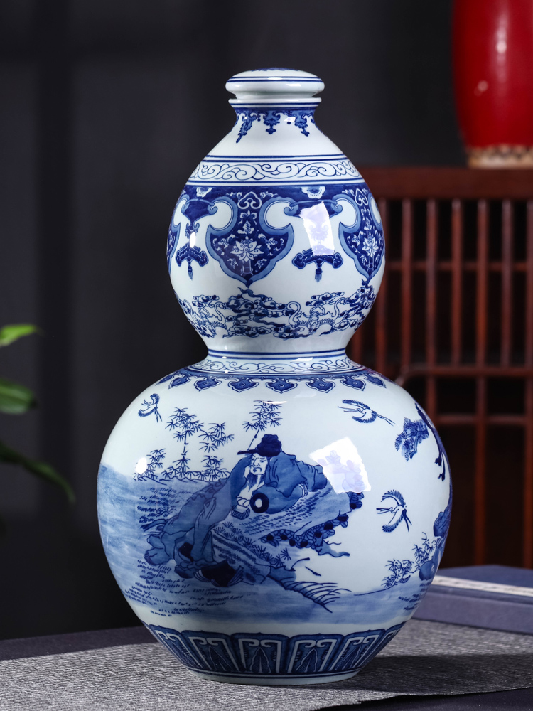 Jingdezhen ceramic jars 20 jins hand - made mercifully wine bottle wine seal of blue and white porcelain jar of creative hip furnishing articles