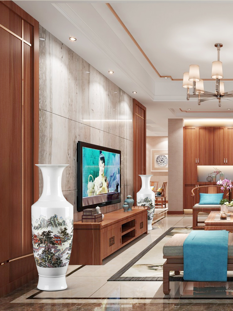 Jingdezhen ceramic floor big vase furnishing articles Chinese flower arranging porcelain home TV ark adornment large living room