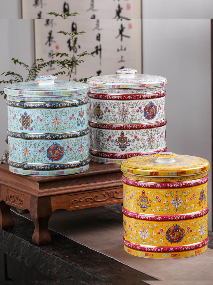 Seven loaves colored enamel tea caddy fixings waking device seal pot domestic large - sized ceramic tea boxes large capacity