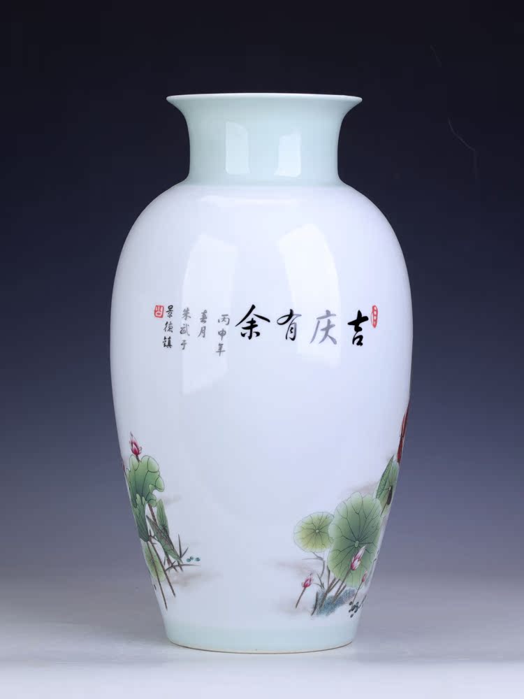 Jingdezhen ceramics creative Chinese vase carp household adornment handicraft furnishing articles large living room office