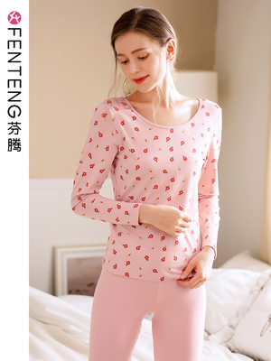 Fen Teng mùa xuân và mùa thu đồ lót nhiệt của phụ nữ độc thân cotton nữ đồ ngủ ngọt ngào và đáng yêu 泫 雅 gió mỏng phần mồi - Áo ấm quần áo giữ nhiệt nam uniqlo Áo ấm