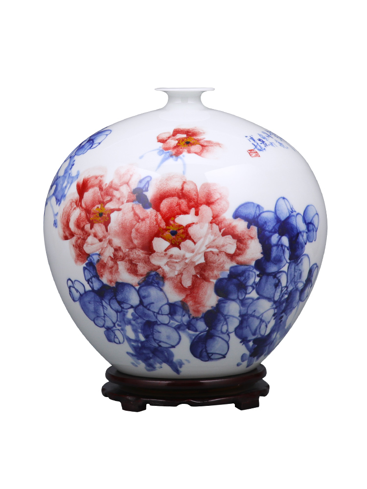 Hand - made jingdezhen ceramics vase peony pomegranate bottles of Chinese style household adornment furnishing articles porcelain child sitting room