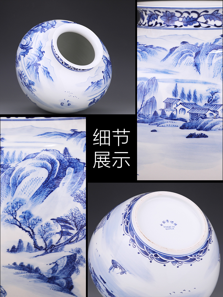 Big blue and white porcelain vase furnishing articles hand - made porcelain of jingdezhen ceramics son sitting room of Chinese style household flower decorations