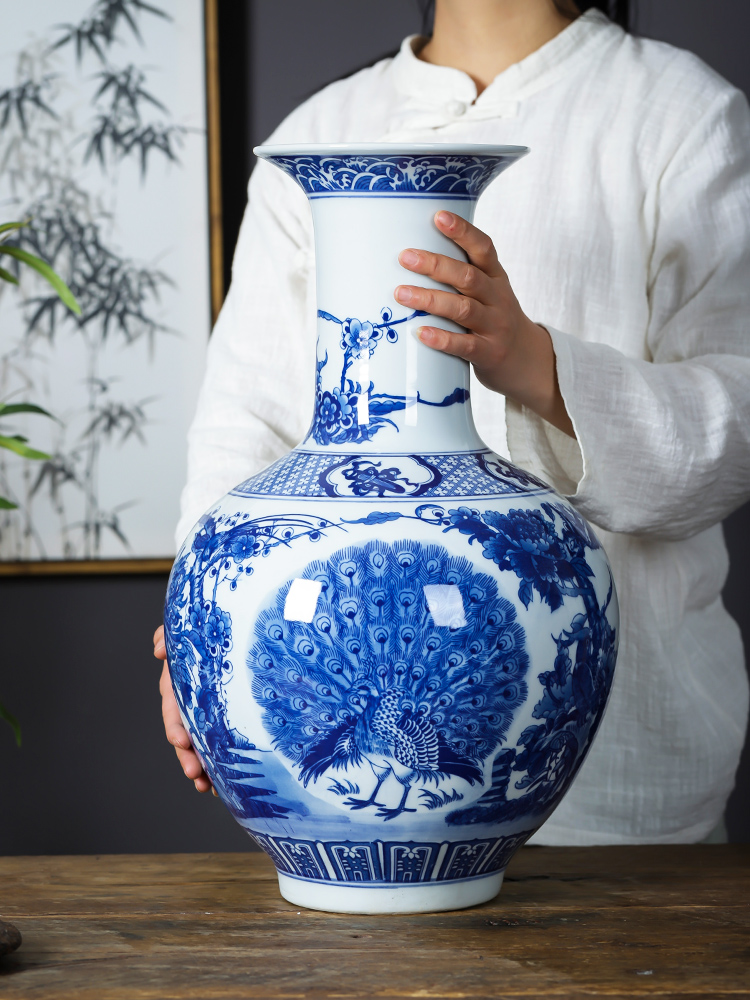 Jingdezhen ceramics archaize furnishing articles large blue and white porcelain vase landed the sitting room porch TV ark, home decoration