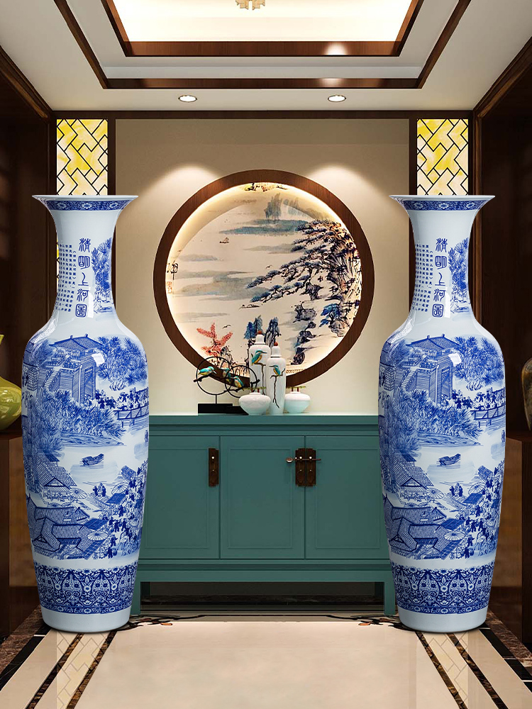 Jingdezhen ceramics hand - made qingming scroll king of blue and white porcelain vase sitting room floor furnishing articles ornaments