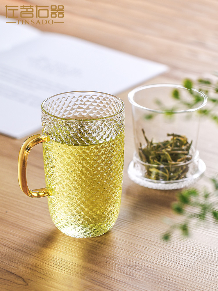 ZuoMing right machine hammer mesh lines thickening filtration flower tea glass cup with cover transparent separation take cup water