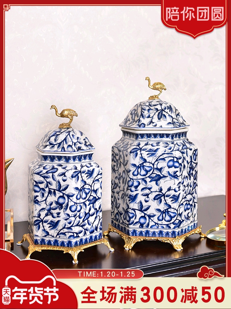 New Chinese style furnishing articles of blue and white porcelain ceramic with the receive cooper tank sitting room porch of TV ark, wine home decoration decoration