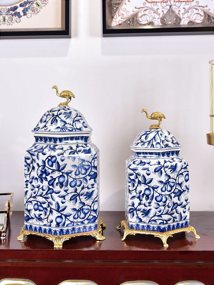 New Chinese style furnishing articles of blue and white porcelain ceramic with the receive cooper tank sitting room porch of TV ark, wine home decoration decoration