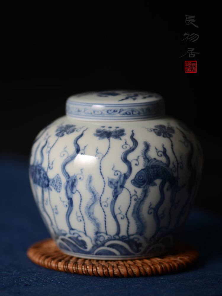 Offered home - cooked in hand - made doucai day word jar of jingdezhen manual thin foetus ceramic tea set tea caddy fixings storehouse