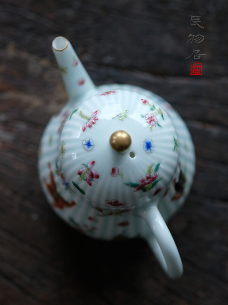 Offered home - cooked ju long up system implement green glaze enamel paint flower butterfly melon leng little teapot jingdezhen ceramic teapot