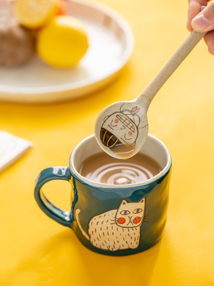 Day Wilson of jingdezhen ceramic spoon hand creative cartoon express children rice ladle soup spoon, big long handle household Japanese