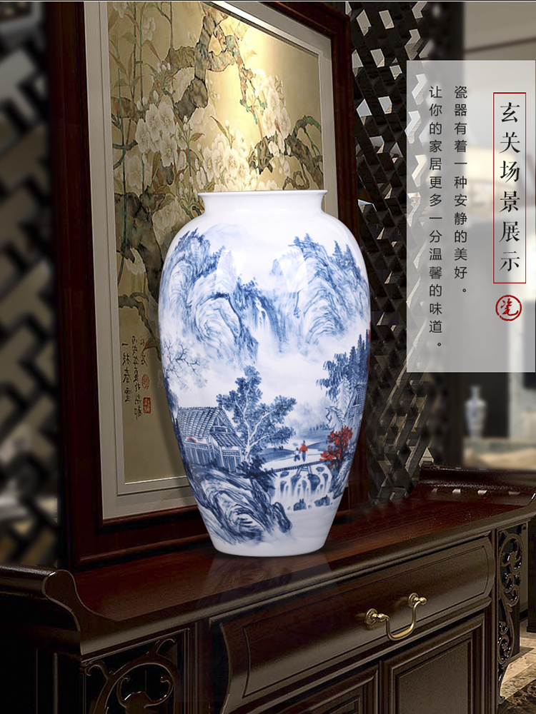 Jingdezhen ceramics master hand made blue and white porcelain vases, flower arrangement of the sitting room porch decoration of the new Chinese style furnishing articles