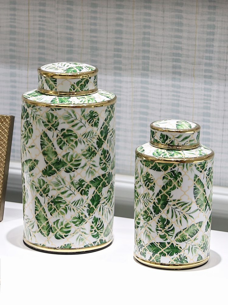 In American country hand - made leaves of jingdezhen ceramic tank storage tank model sitting room adornment is placed between the hotel