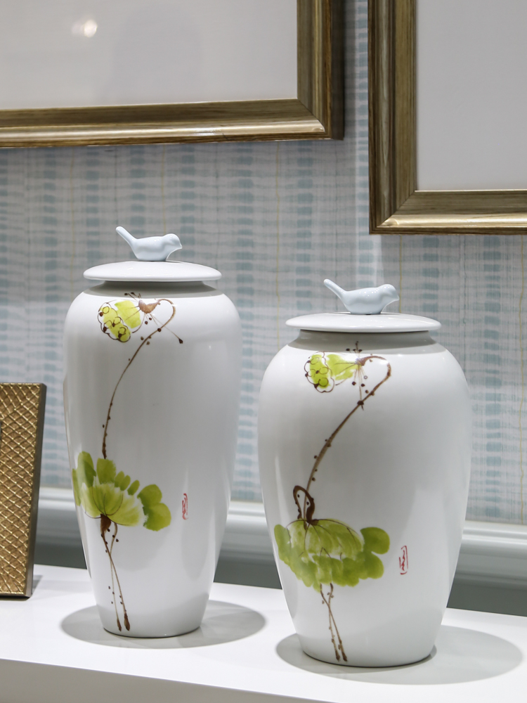 The Rural modern adornment household soft outfit decoration piggy bank furnishing articles jingdezhen ceramic painting of flowers and a porch handicraft