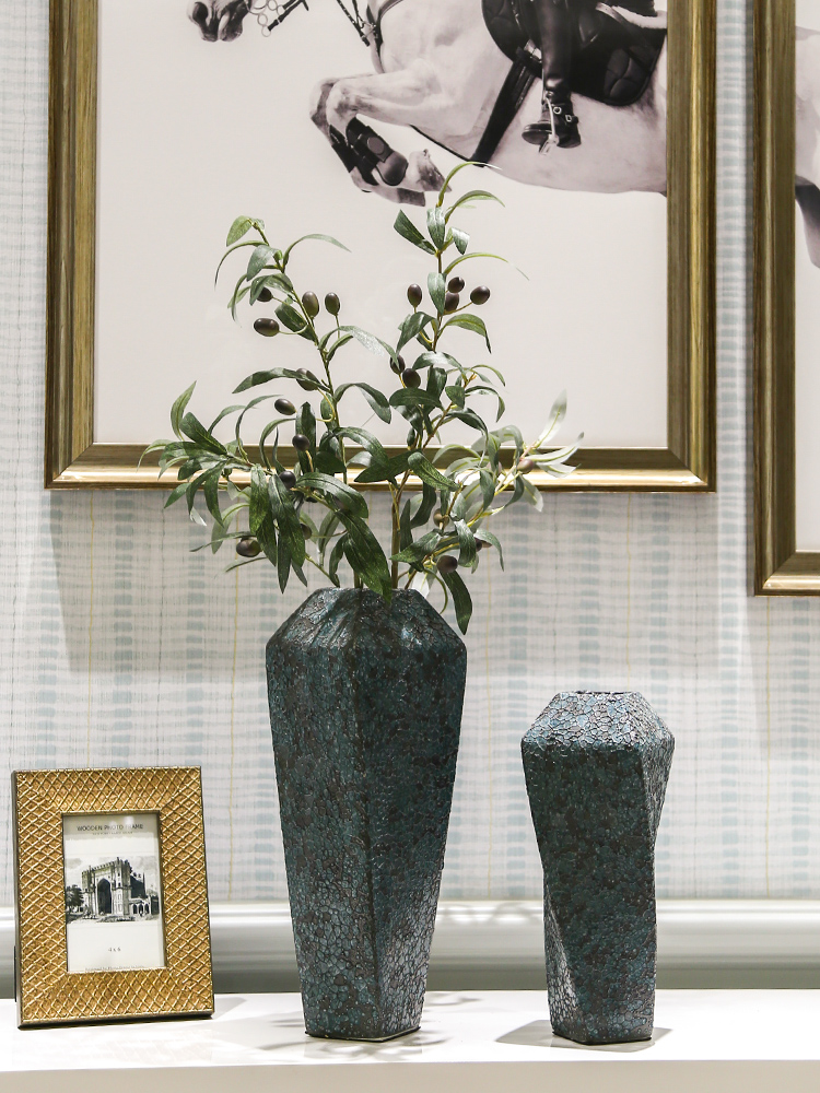 New Chinese style style decoration snakeskin grey marble green leaves an irregular art ceramic vase decoration