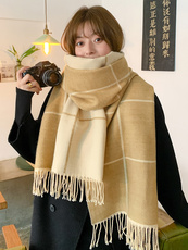 шарф 围巾女秋冬季韩版百搭双面格子加厚保暖围脖可爱少女士披肩外搭潮
