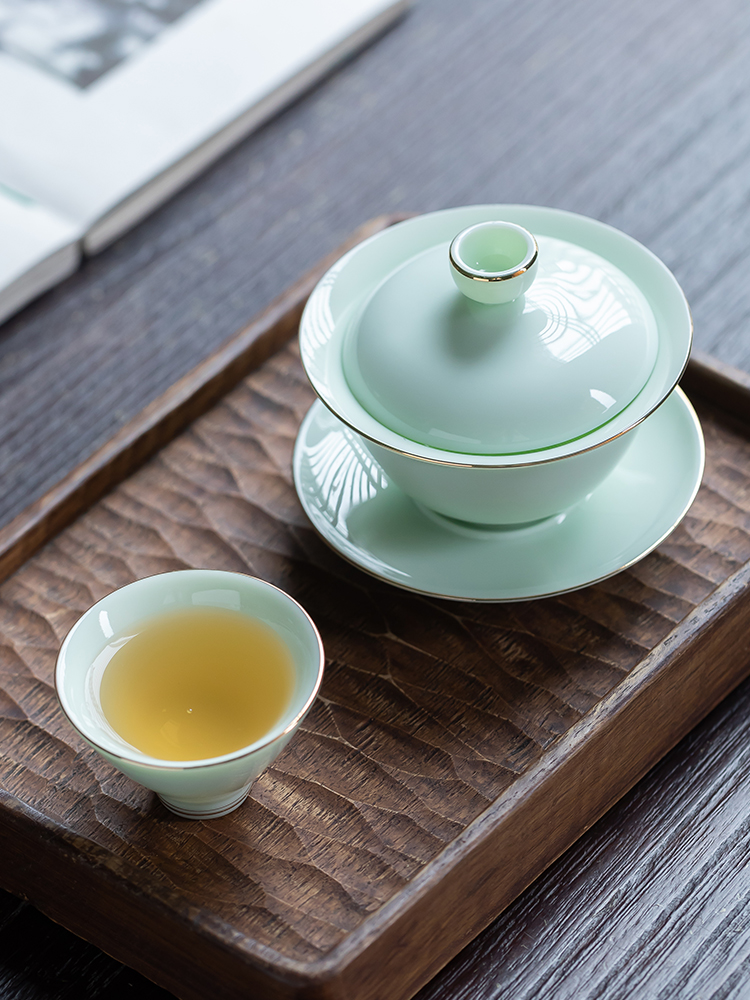 Thin foetus trumpet three tureen individual worship only make tea cup suet jade ceramic tea set with cover cover cup is not hot