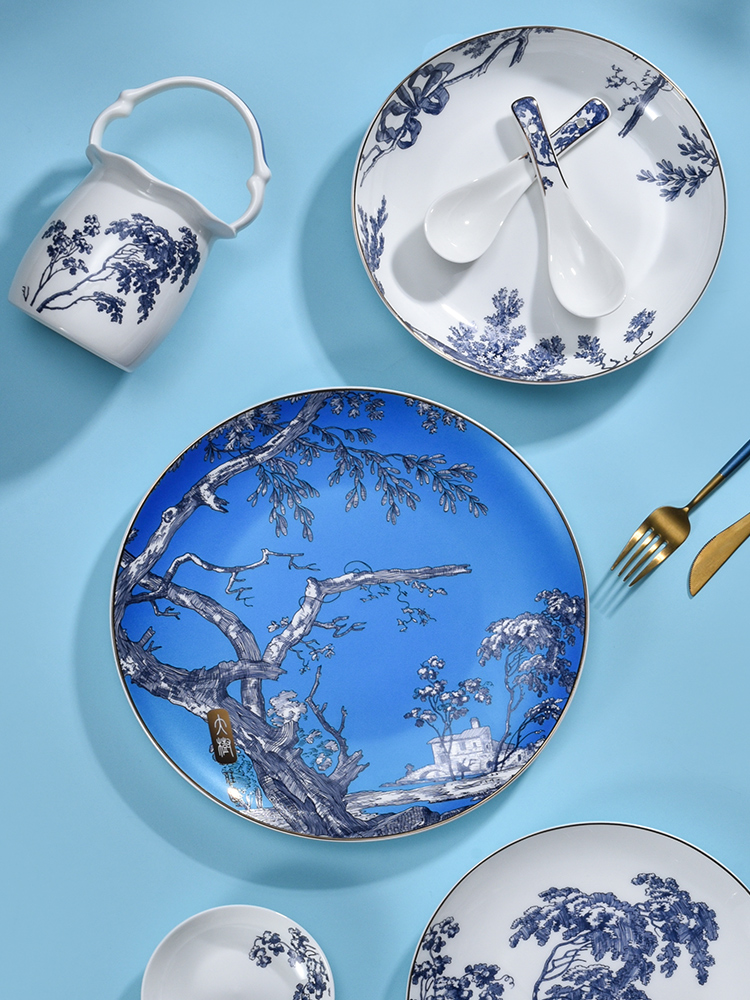 Blower, cutlery set dishes household of Chinese style combination of jingdezhen ceramic bowl chopsticks ipads bowls disc housewarming gift