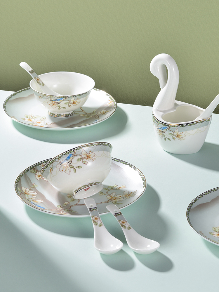 The dishes suit household contracted jingdezhen ceramic light eat rice bowl dish high - grade key-2 luxury ipads porcelain tableware gifts