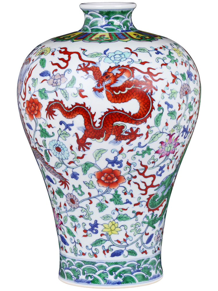 Jingdezhen ceramics vase imitation the qing yongzheng blue bucket dragon grain mei bottles of Chinese style household adornment furnishing articles