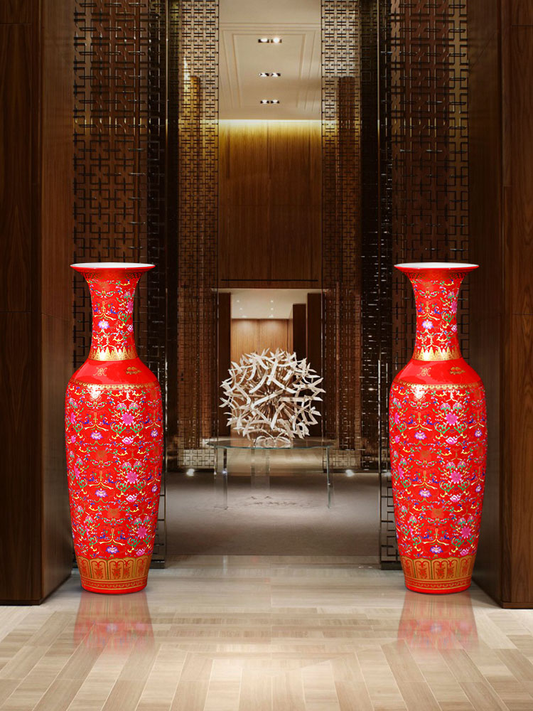 Jingdezhen ceramics bound lotus flower vase of large sitting room hotel porch of new Chinese style restoring ancient ways furnishing articles extra large