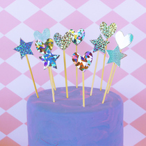 Glossy pattern laser star love five-pointed star cake plug card insert card dessert table decoration decoration 5
