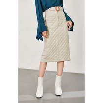 LILY winter new womens stitching design diamond check long skirt 119440C6204