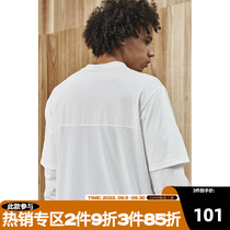 ZONEiD 2022 autumn new round neck knitted long-sleeved T-shirt mesh design sports breathable fake two-piece top