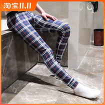 Autumn pants mens cotton single piece thin warm pants youth printed leggings trendy pants low waist tight autumn and winter line