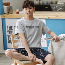 Mu Baona pajamas male spring summer cotton short sleeve round neck teenager thin mens home clothing set can be worn outside