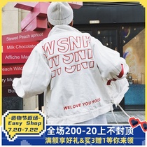 WS 99 WSNH embroidered building letters red armband strap denim jacket blue and white men and women loose denim clothes